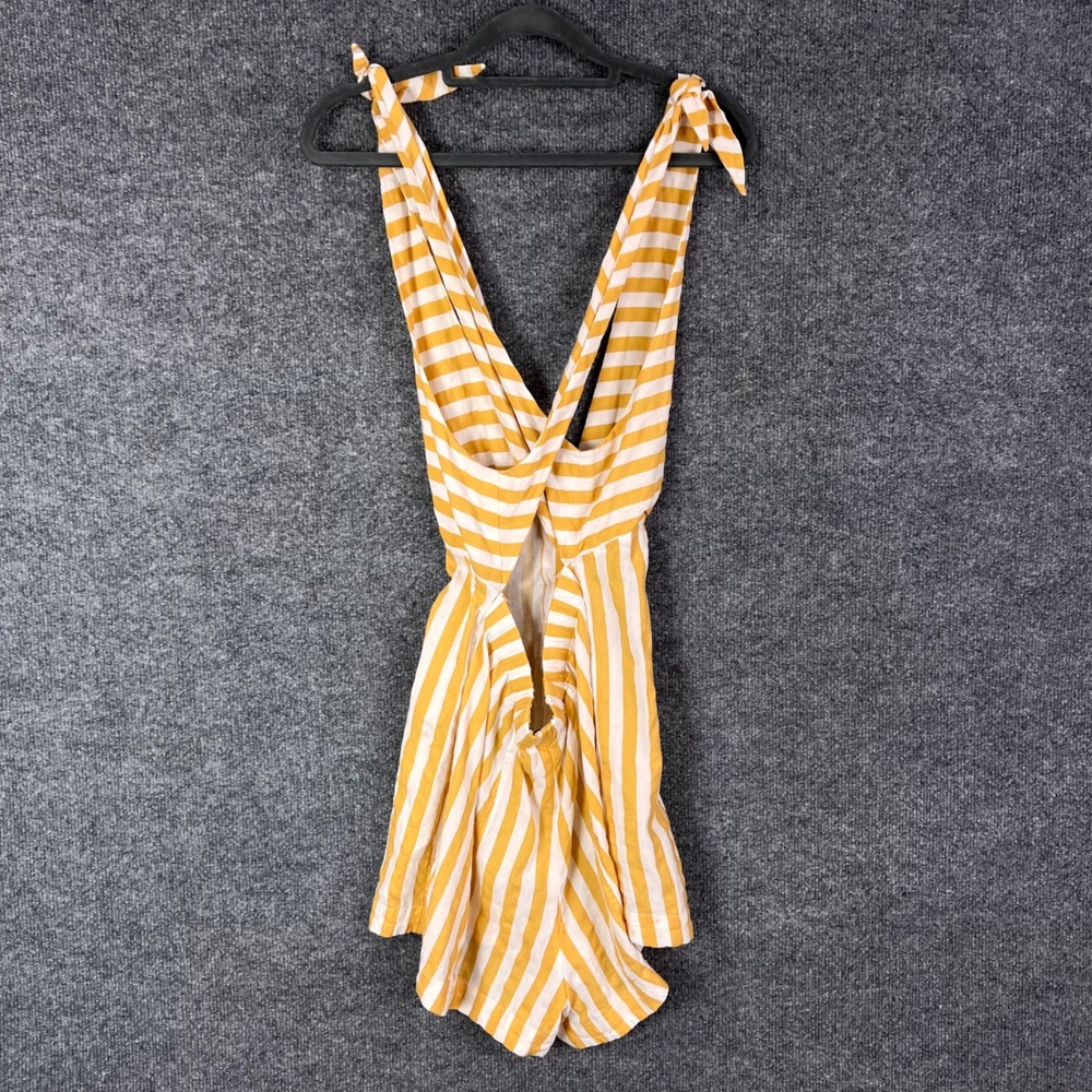 CELANDINE Anthropologie Romper Womens S Yellow Striped Cotton Blend Tie Shoulder - Picture 3 of 10